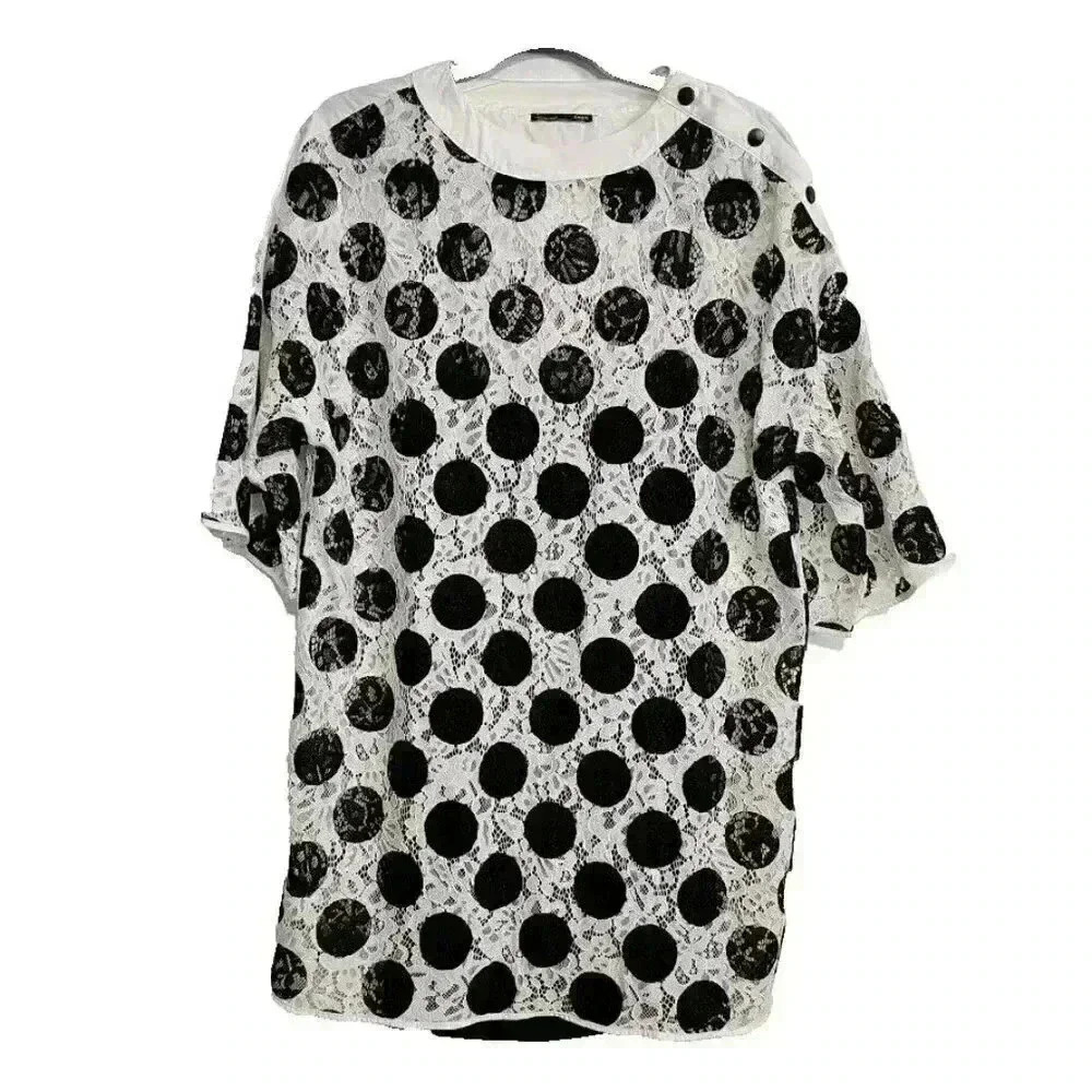 ZARA Womens Black & White Polka Dot Lace Dress Tunic Size S‎
